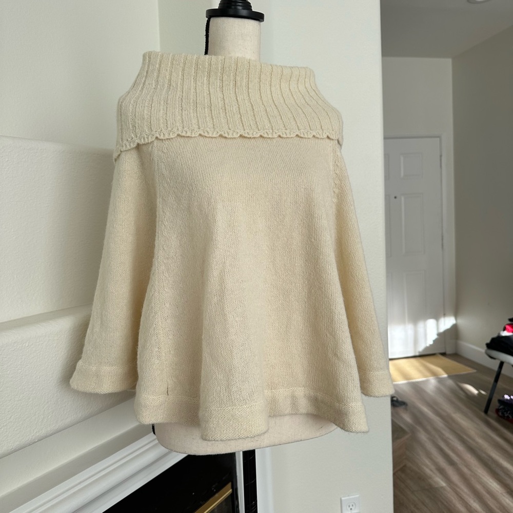 DITA Cream Off-Shoulder Knit Poncho Sweater Shawl